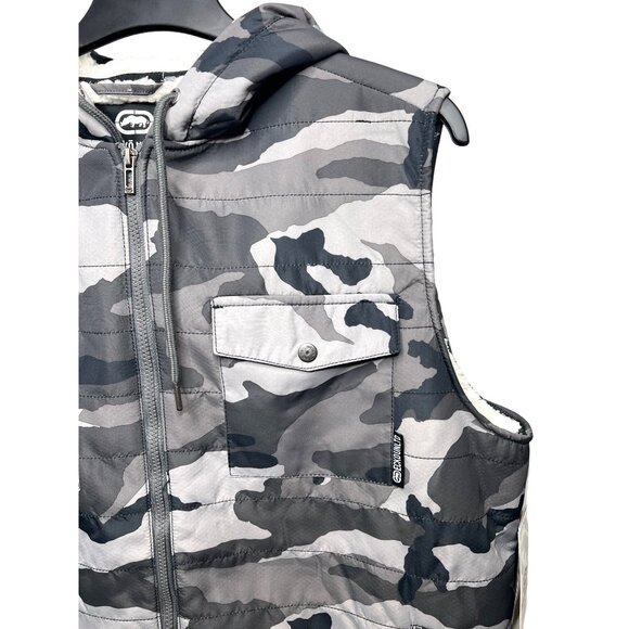 Ecko Unltd Mens Camouflage Hooded Vest Sherpa Lining Sleeveless Full-Zip Size XL - Picture 7 of 14